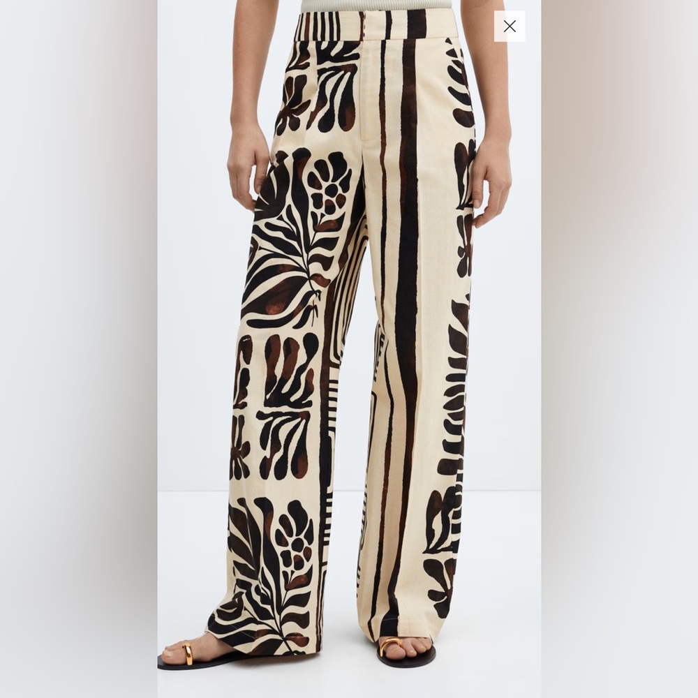 Mango Printed Linen Wide-Leg Pants